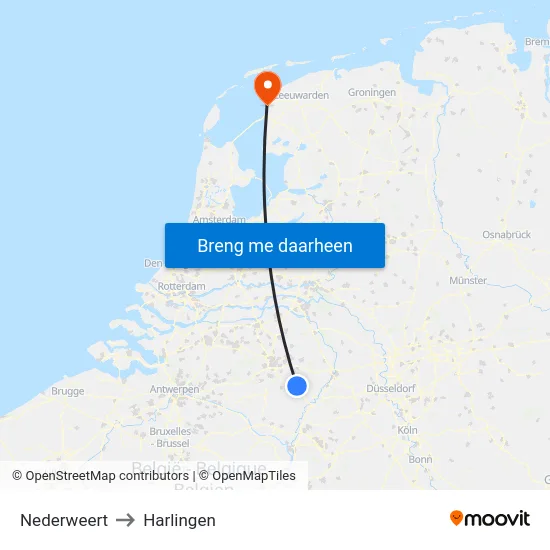 Nederweert to Harlingen map