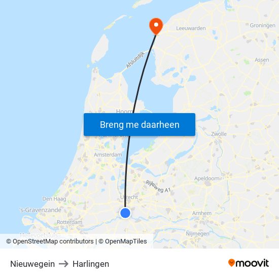 Nieuwegein to Harlingen map