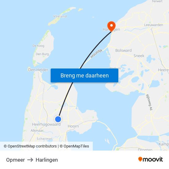 Opmeer to Harlingen map