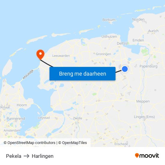 Pekela to Harlingen map