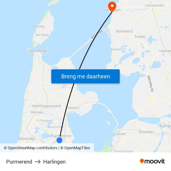 Purmerend to Harlingen map