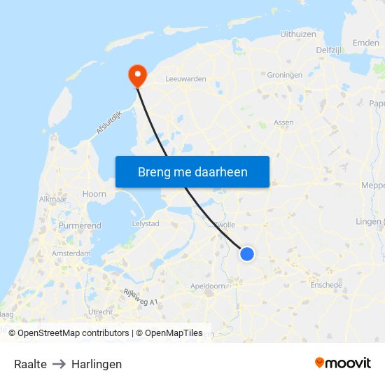 Raalte to Harlingen map