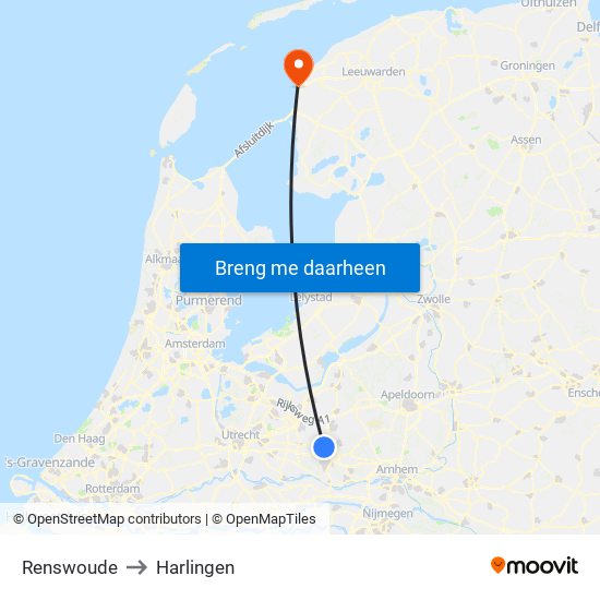 Renswoude to Harlingen map