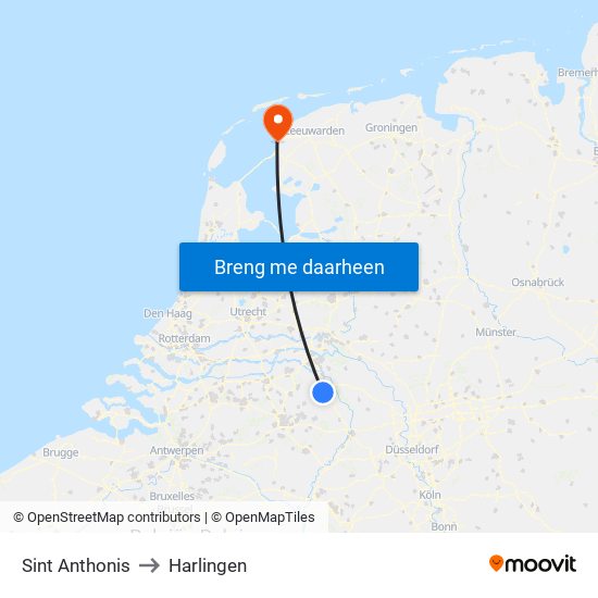 Sint Anthonis to Harlingen map