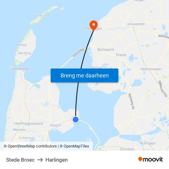 Stede Broec to Harlingen map