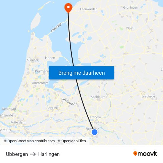 Ubbergen to Harlingen map