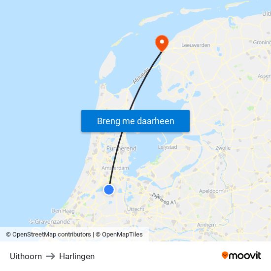 Uithoorn to Harlingen map