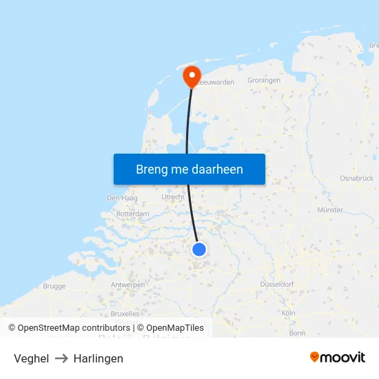 Veghel to Harlingen map