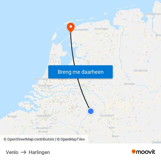 Venlo to Harlingen map