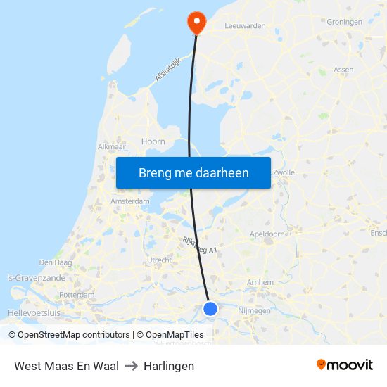 West Maas En Waal to Harlingen map