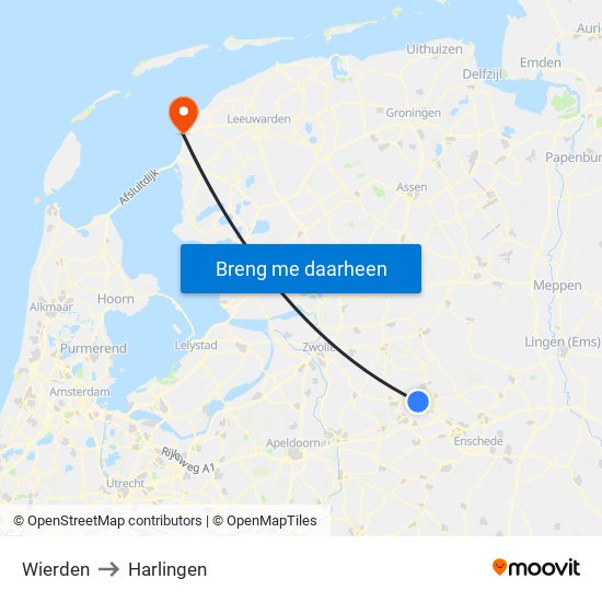 Wierden to Harlingen map