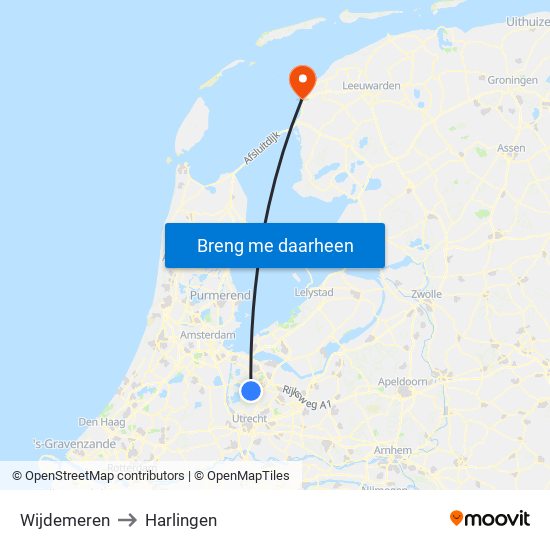 Wijdemeren to Harlingen map