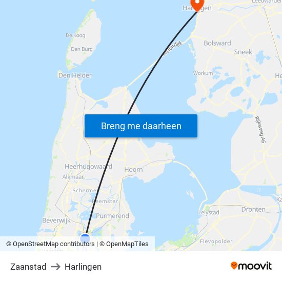 Zaanstad to Harlingen map