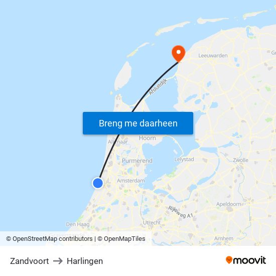 Zandvoort to Harlingen map