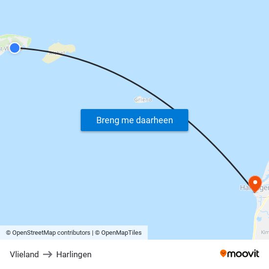 Vlieland to Harlingen map