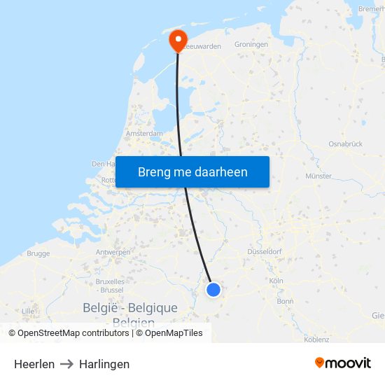 Heerlen to Harlingen map