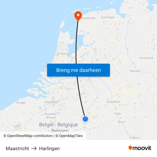 Maastricht to Harlingen map