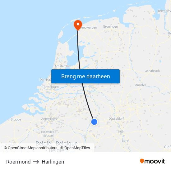 Roermond to Harlingen map
