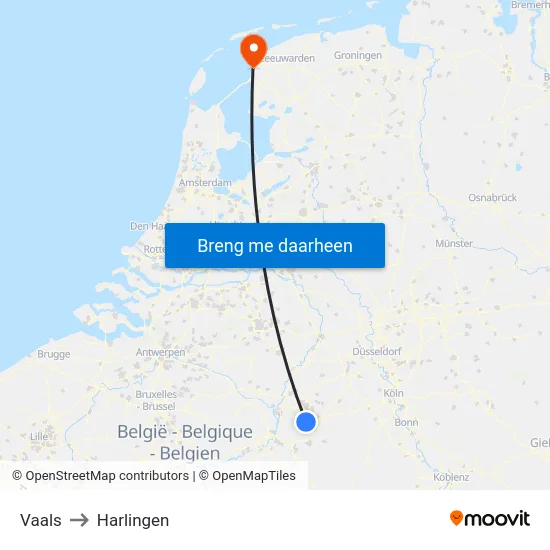 Vaals to Harlingen map