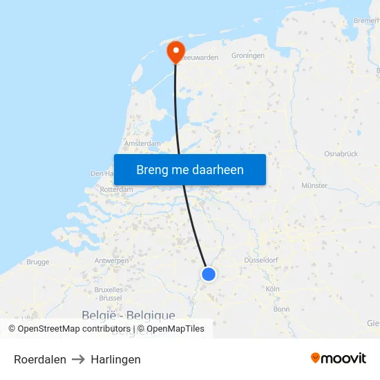 Roerdalen to Harlingen map