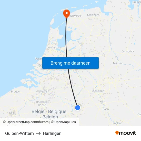 Gulpen-Wittem to Harlingen map