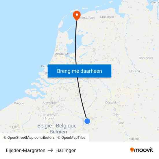Eijsden-Margraten to Harlingen map