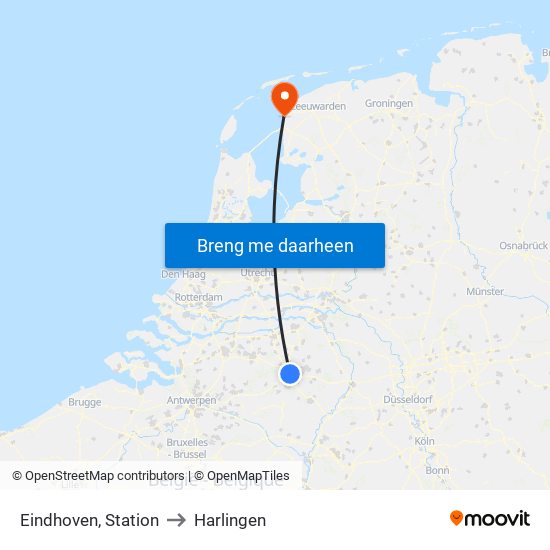 Eindhoven, Station to Harlingen map