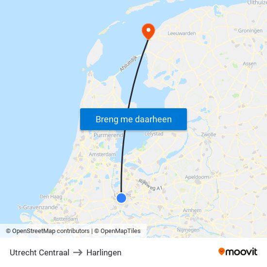 Utrecht Centraal to Harlingen map