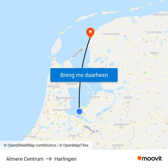 Almere Centrum to Harlingen map