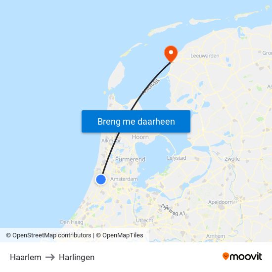 Haarlem to Harlingen map