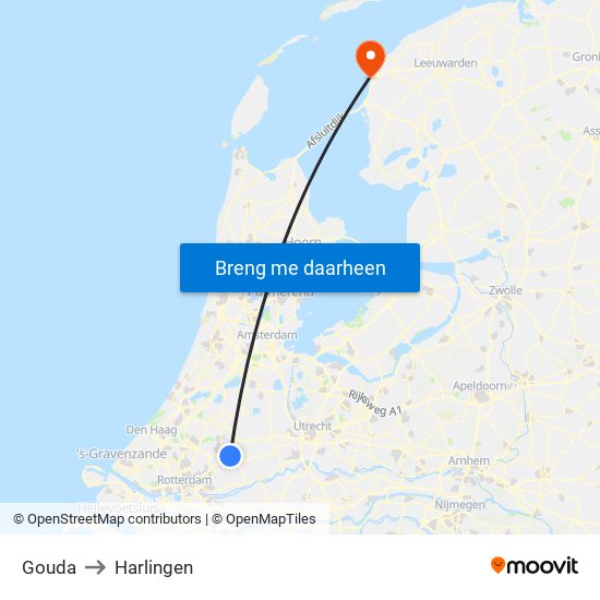 Gouda to Harlingen map