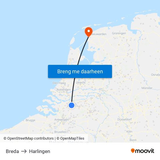 Breda to Harlingen map