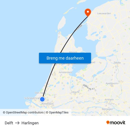 Delft to Harlingen map