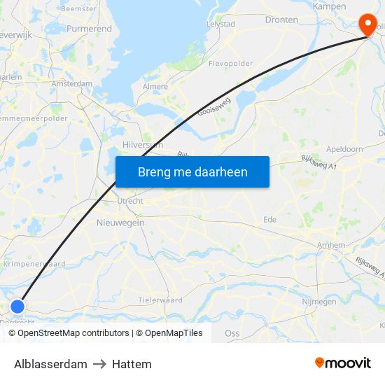 Alblasserdam to Hattem map