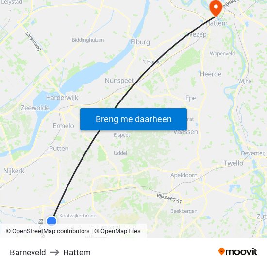 Barneveld to Hattem map