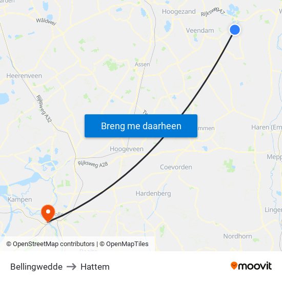 Bellingwedde to Hattem map