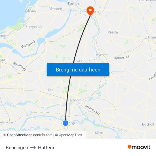 Beuningen to Hattem map