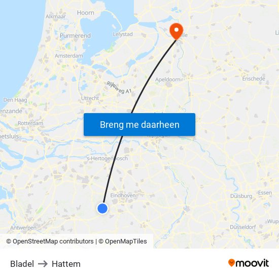 Bladel to Hattem map