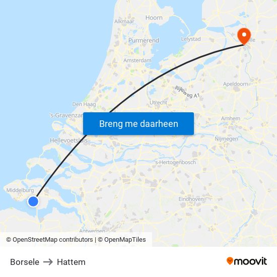 Borsele to Hattem map
