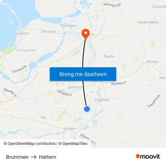 Brummen to Hattem map