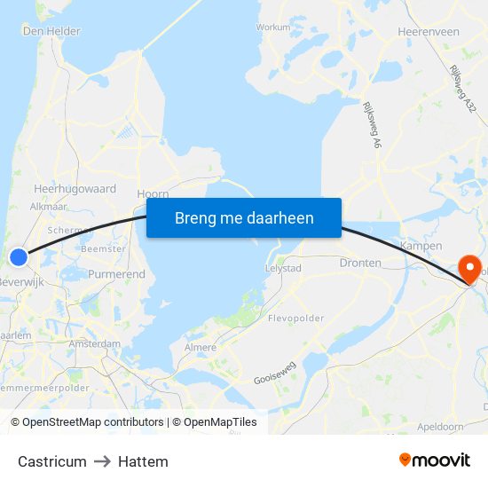 Castricum to Hattem map