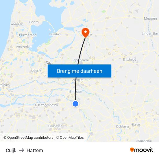 Cuijk to Hattem map