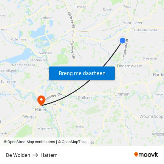 De Wolden to Hattem map