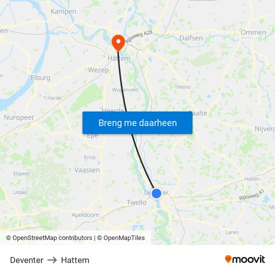 Deventer to Hattem map