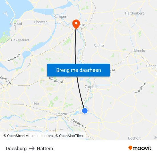 Doesburg to Hattem map