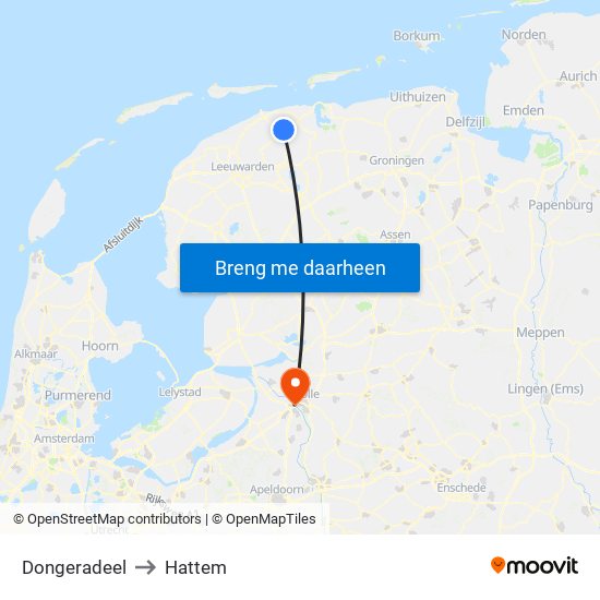 Dongeradeel to Hattem map