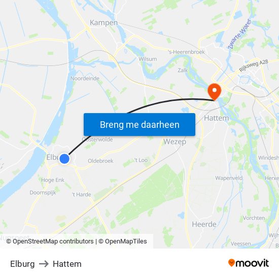 Elburg to Hattem map