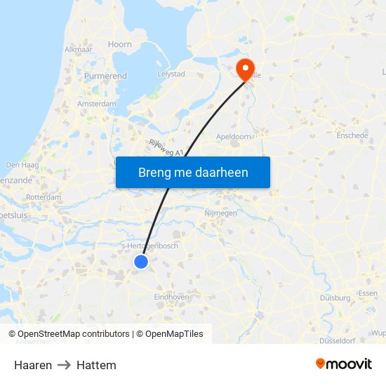 Haaren to Hattem map