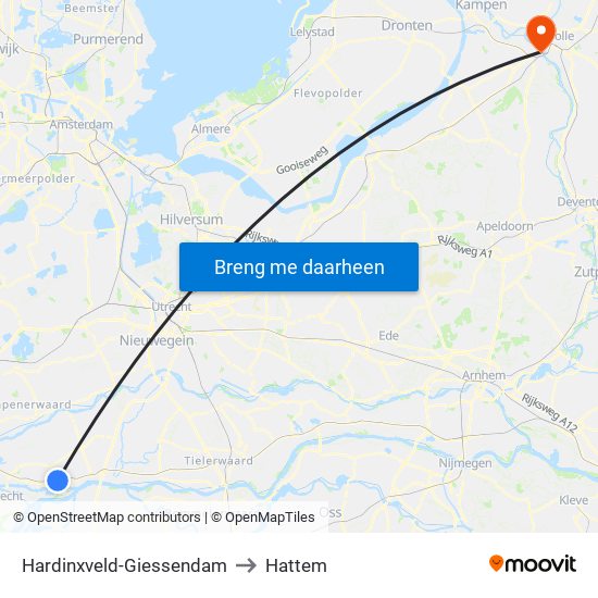Hardinxveld-Giessendam to Hattem map