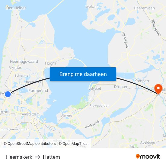 Heemskerk to Hattem map